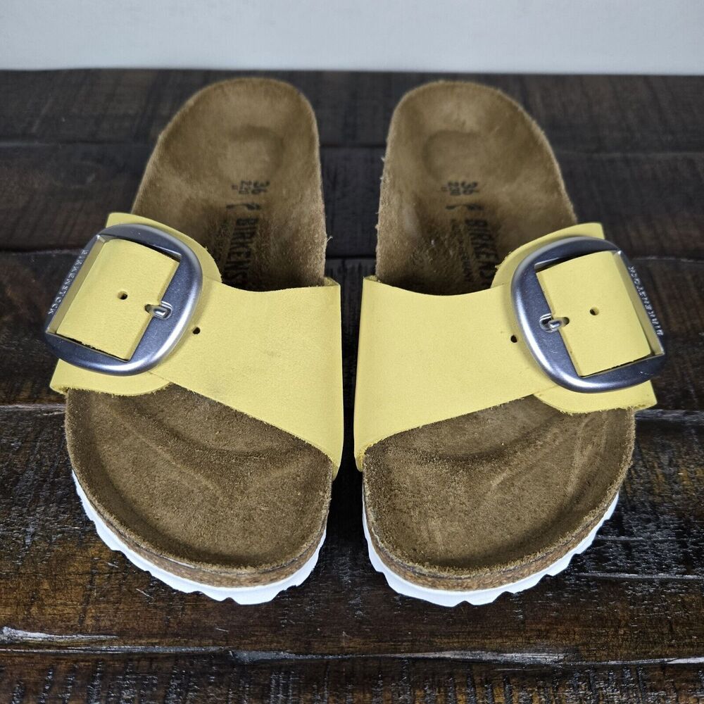 Birkenstock Madrid Big Buckle Womens Size 5 EU 36 Narrow Sandals Yellow Brown - Picture 2 of 11